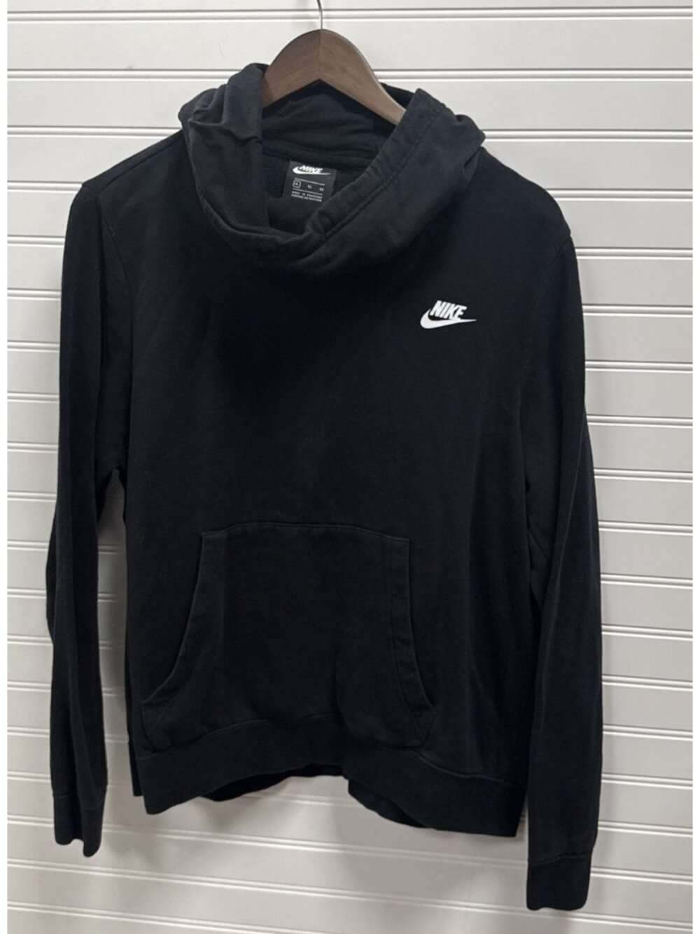 Nike Black Solid Pullover Hoodie Sweatshirt Swoosh RN 56323 Cowl Neck Size XL